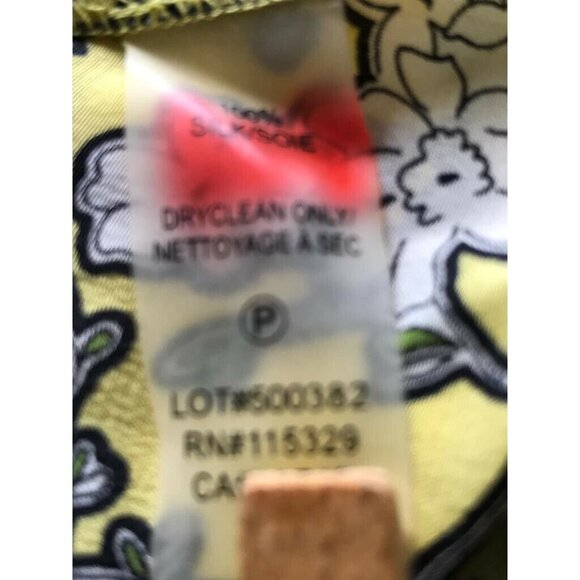 100% Silk Badgley Mischka Yellow Gray 729 Floral Women Blouse Size Petites 2 NWT - Picture 10 of 12